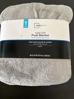 Main Stays Super Soft Textured Plush Blanket 66”x90” Twin Size Gray NEW • $13.98