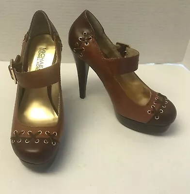 Michael Kors Womens Size 6M Platform Mary Jane Cognac Brown Stilletto Heels • $25