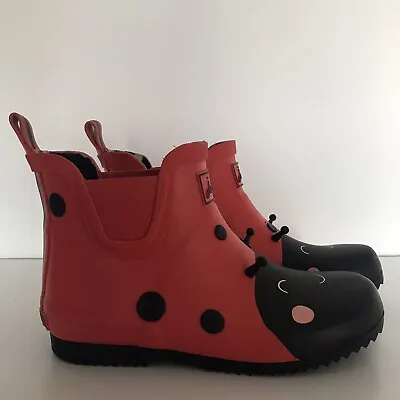 £23 • Buy Joules Wellibobs Ladybird Red Black Spotty Size 2 Kids Wellies