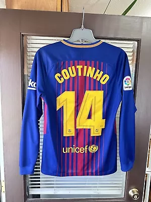 RARE Authentic Nike FC Barcelona #14 Coutinho 2017 Long Sleeve Soccer Jersey Kit • $100