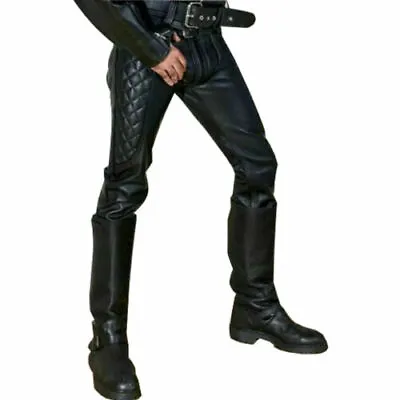 $107.24 • Buy Men's Original Leather Breeches Black Pant BLUF Lederhosen Biker Jeans Trousers