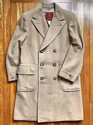$375 • Buy Vtg ALPACUNA Camel Hair  Wool Blend DB Overcoat Belted Back + Picstiching Sz42R