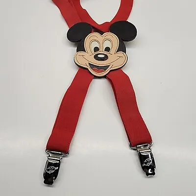 Vintage Walt Disney Company Adult Red Suspenders With Leather Mickey Mouse READ • $29.99