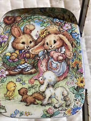 Vintage GIFTCO Easter Tin With Handles Childs Small Metal Basket Bunny Flowers • $12