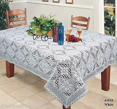 Crochet Lace Tablecloth Rectangular White 60x84  60x104  60x120  100% Cotton • $59.99