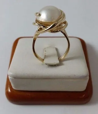 Elegant 14K Karat Solid Yellow Gold Ladies Ring With White Mabe Pearl -Beautiful • $595.47
