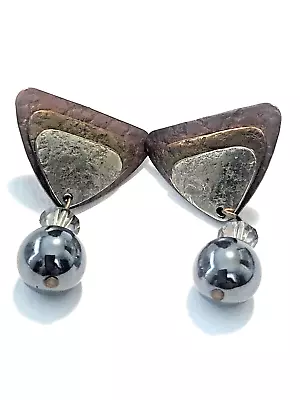 Marjorie Baer Mb Sf Textured Earrings  Silver Brass Bronze Hematite 737 • $34.27