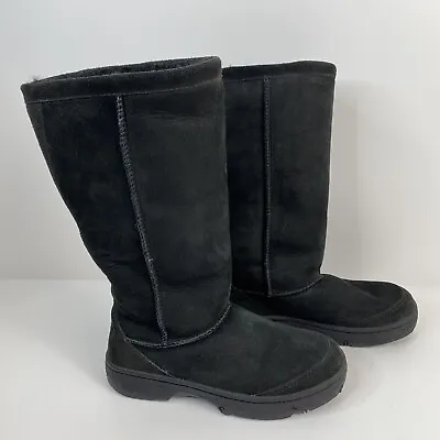 UGG Classic Tall II Black Suede Sheepskin Lined Tall Boots Womens Size 6 • $35