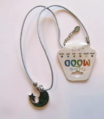 Cool Jewels Mood Necklace -Half Moon & Star With Faces- Blue Cord • $8.99