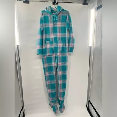 Alexander Del Rossa Warm Blue Fleece Hooded And Footed Pajamas Size Large • $28.80