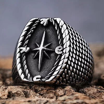 316L Stainless Steel Novi Odin Amulet Jewelry Vintage Viking Compass Men's Ring • $10.99