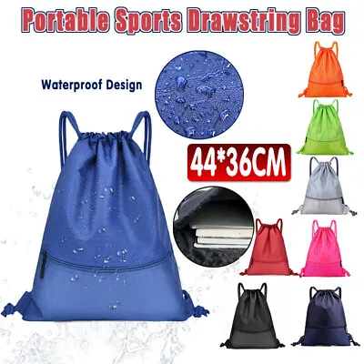 Backpack Sport Pack String Tote Gym Bag Cinch Sack School Drawstring Capacity AU • $12.03