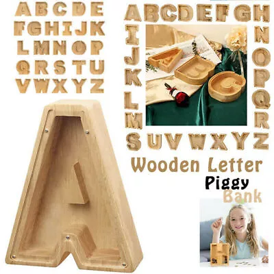 Wooden Piggy Bank Funny Letter/Guitar Coin Saving Money Box Kids Adults Gift AU- • $20.89