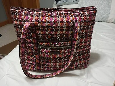 Vera Bradley Large Vera Tote In Houndstooth Tweed Pink Brown Orange Shoulder Bag • $14