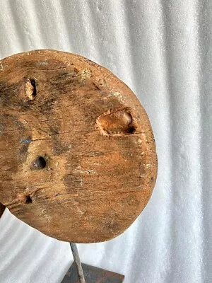 Vintage Old Wooden Hand Crafted Table Top Big Cart Wheel On Stand Home Decor • $400