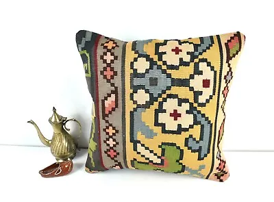 $48.71 • Buy 16x16 Kilim Pillow Cover Decorative Vintage Handknotten Bohemian Cushion A1690