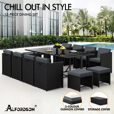 ALFORDSON Outdoor Dining Set 13 PCS Table Chairs Patio Lounge Wicker Furniture • $1159.95