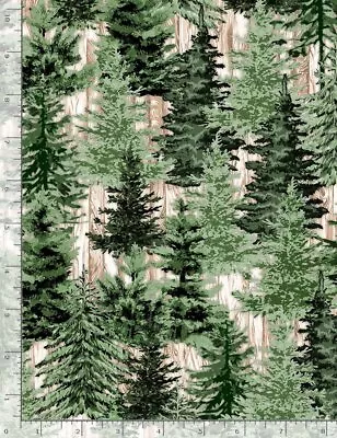 Christmas Fabric | Holiday Retreat Pine Trees Wood | Timeless Treasures YARD • $11.48