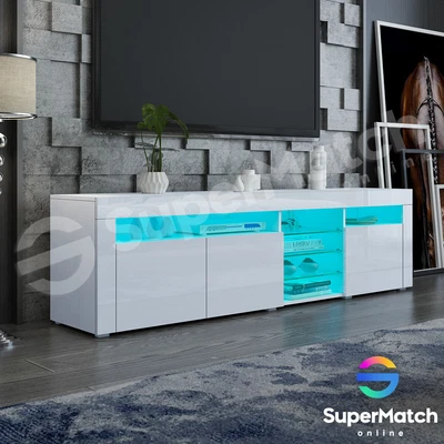 $219.59 • Buy 180CM White TV Stand Entertainment Unit Cabinet 3 Doors Shelf W/RGB LED Light