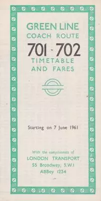 London Transport Green Line Coach Route 701 Bus Timetable Lft Jun 1961 • £2.99