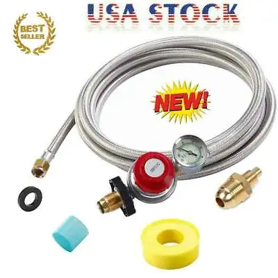 12 Ft High Pressure Adjustable Propane Gas Regulator With Braided Hose Indicator • $32.69