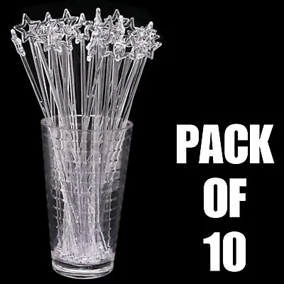 10x Swizzle Sticks Clear Plastic Star Head Reusable Cocktail Drink Stirrer 22cm • £3.89