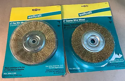 LOT OF 2 WOLFCRAFT 6   COARSE & FINE WIRE WHEEL 1421 1422 1/2  Or 5/8  BORE • $27.99