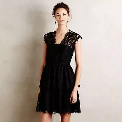 Anthropologie Shoshanna Black Lace Tiered Cocktail Dress Size Two Extra Small  • $55