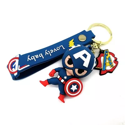 Marvel Avengers Captain America Keychain Cartoon Figure Toys Key Ring Kid Gift • £0.01