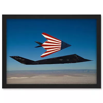 USAF F-117 Nighthawks American Flag Stealth Attack Aircraft Framed Art Print A3 • £26.99