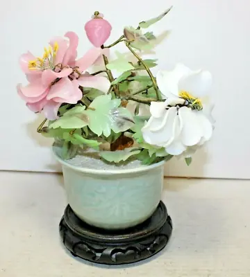 Vintage JADE TREE With Semiprecious Stone Flowers And Leaves #2 • $110