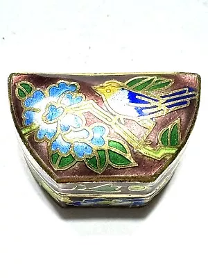 Vintage Cloisonne Enamel Trinket Ring Box Bird On Branch Floral And Leave • $35