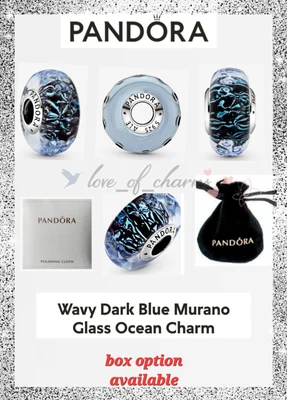 $34.99 • Buy Pandora Wavy Dark Blue Murano Glass Ocean Charm Polishing Cloth  Pouch  S925 Ale