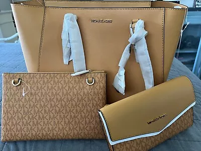 Michael Kors Charlotte Large Leather 3 In 1 Crossbody Handbag Cider NEW $678 SET • $200