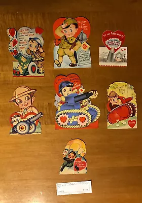 Vintage Lot Of 7 War Time Tank Themed Valentine Cards - 1940s • $11.50