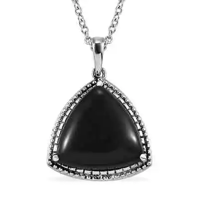 Stainless Steel Natural Velvet Obsidian Pendant Necklace Jewelry Size 20  Ct 6.9 • $14.49