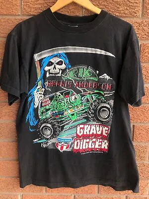 1995 Grave Digger 90s Monster Truck Basic Black Reprint T Shirt NH8589 • $16.99