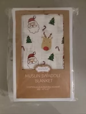 Mud Pie Santa Raindeer Muslin Swaddle Blanket 47  X 47  NEW • $15.99