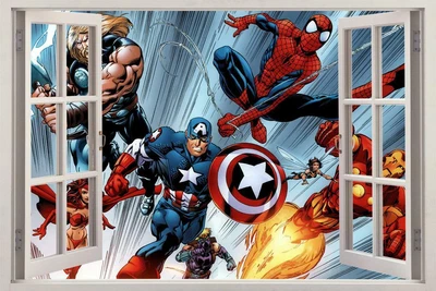 £11.59 • Buy Marvel Super Heroes 3D Window View Decal WALL STICKER Decor Art Avengers H82