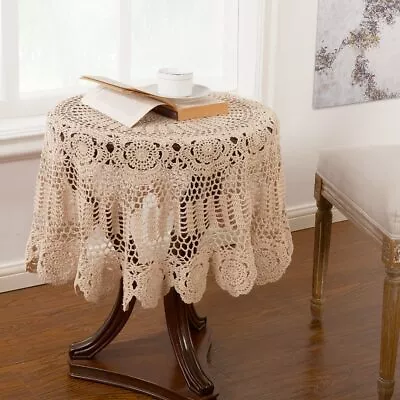 100cm Cottage Shabby Chic Vintage Handmade Crocheted Cotton Round Table Cloth • $27.46