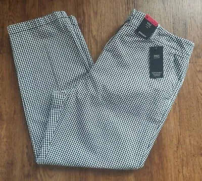 M&S Checked Pure Cotton Peg Trousers UK 18 Reg • £13.99