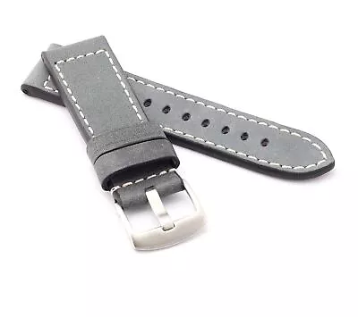 Marino : VINTAGE CALF Saddle Leather Watch Strap GREY 24mm • £35