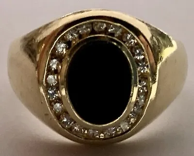 Men’s Diamond Onyx Ring Solid 14k Yellow Gold Vintage Ring Estate 20 Diamonds • $875