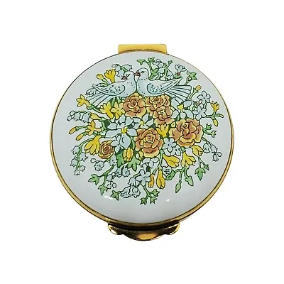 $44.99 • Buy Crummels Engish Enamel Trinket Box Doves Lily Of The Valley Brass Hinged 