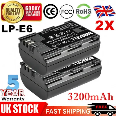 £17.99 • Buy 2x 3200mAh LP-E6 Battery For Canon EOS 5D Mark II Mark III 6D 7D 60D 60Da 70D UK