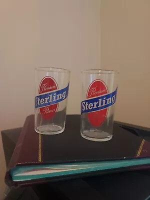 Vintage Sterling Beer Shell Glasses - Barware Advertising / Man Cave Bar Decor • $24.95