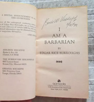 I Am A Barbarian SIGNED BORIS Edgar Rice Burroughs Pb 1st Printing • $36