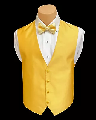Men's Saffron Yellow Tuxedo Vest & Bow Tie Adjustable Fullback Medium M • $13.49