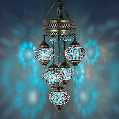 5 Big GLOBES MOSAIC CHANDELIER Turkish Moroccan Handmade Hanging CeilingPendant • $136.90