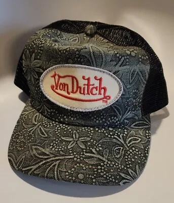 Vintage VHTF Von Dutch Logo Floral Print Denim Mesh Trucker Snapback Hat Cap USA • $199.99